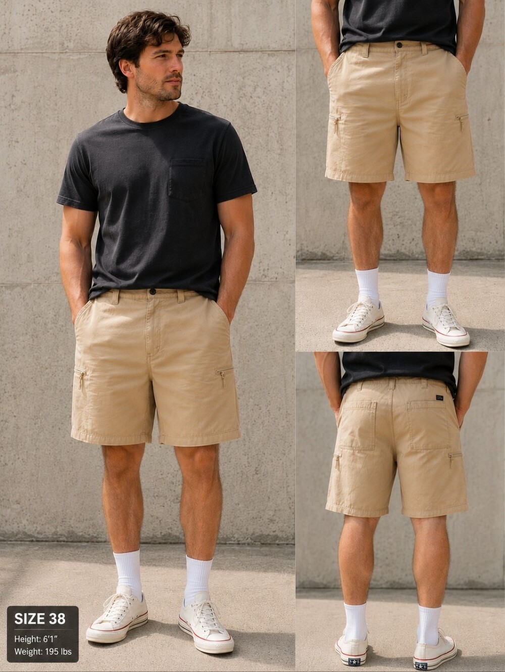 Levi's Signature Gold Utility Shorts Size 38 Khaki NWT Secure Zip Pockets